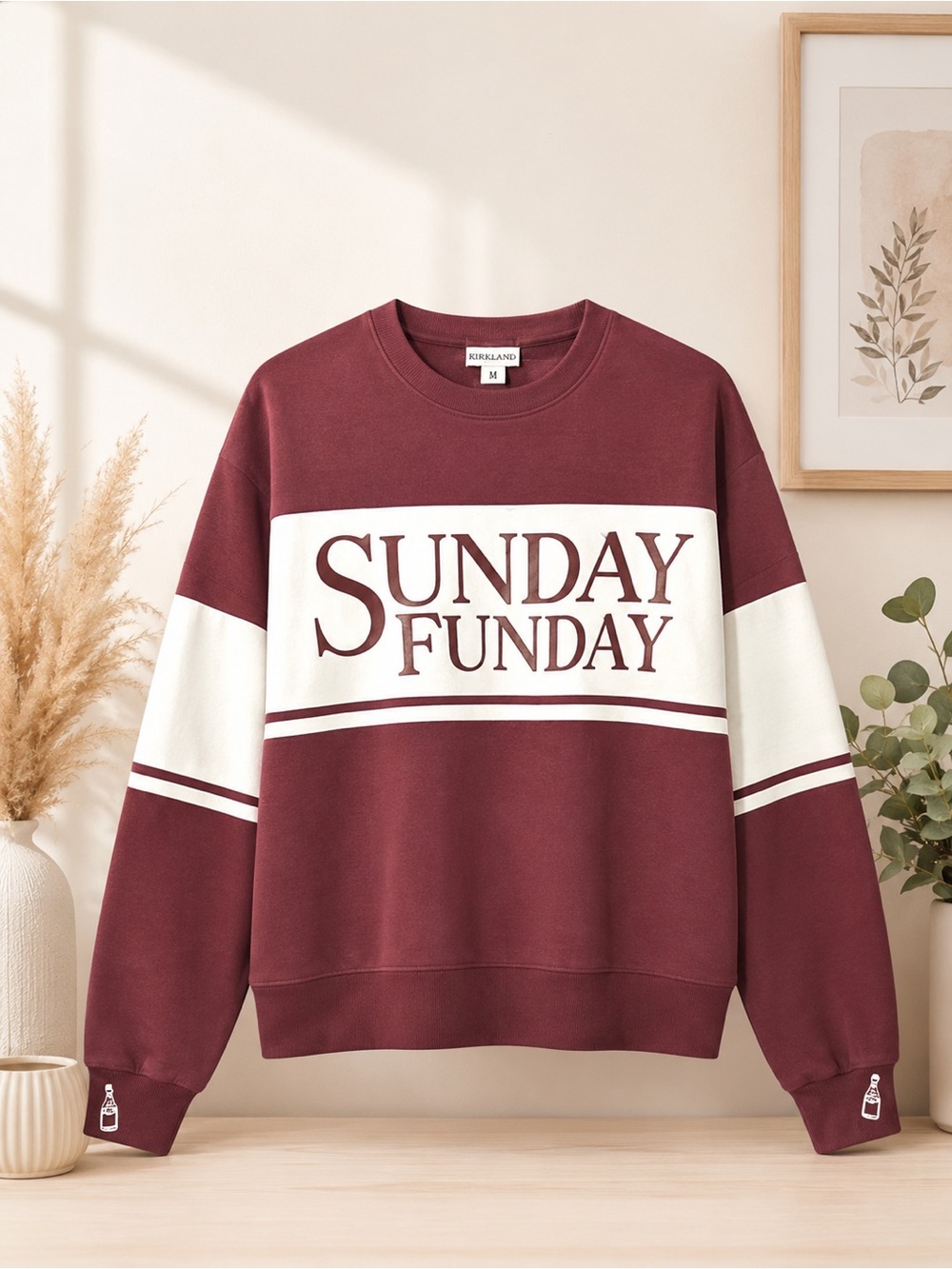 Kirklands Maroon and White 'Sunday Funday' Pullover Sweatshirt